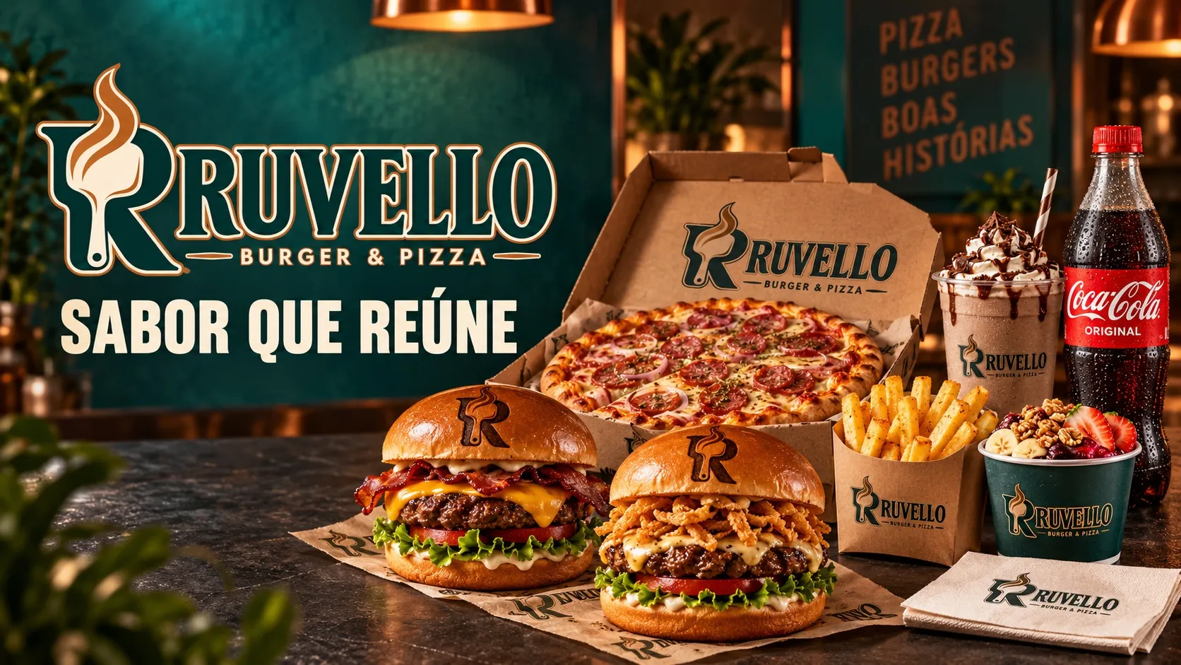Hambúrgueres e pizzas Ruvello na brasa